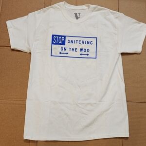 White Graphic Tee with Blue Print